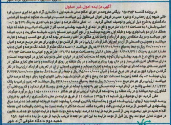 مزایده,مزایده املاک شامل واحد تجاری و زمین