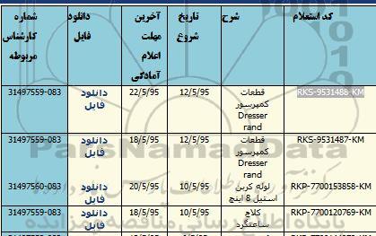 استعلام قطعات کمپرسور DRESER RAND و ...