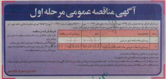 مناقصه زیرسازی جاده شاهد شهر به رامین.....