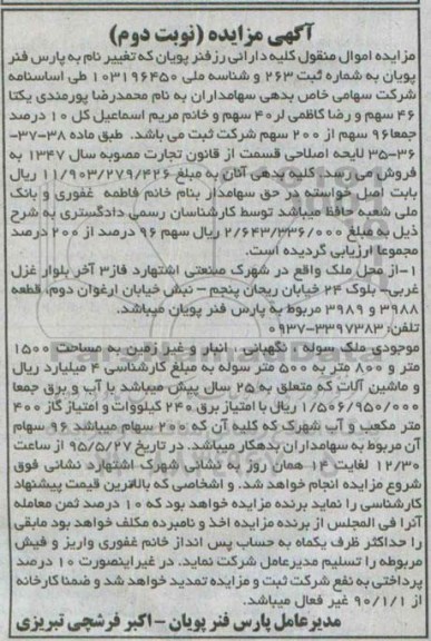 مزایده,مزایده ملک سهم 96 درصد از دویست درصد