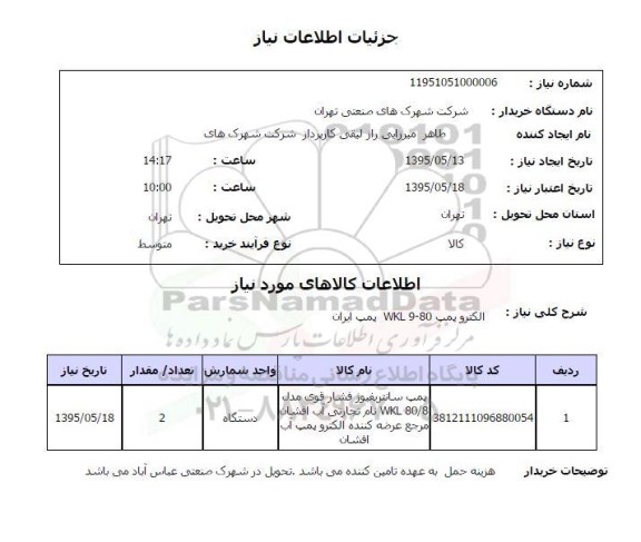 استعلام,استعلام الکتروپمپ WKL 9-80