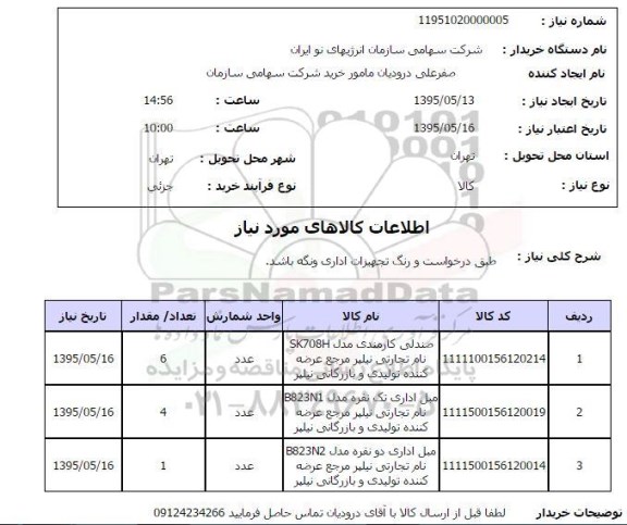 استعلام, استعلام صندلی کارمندی 