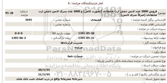 مزایده مزایده فروش 2000 عدد لانس دمش ازت ضایعاتی....