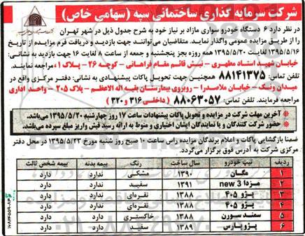آگهی مزایده , مزایده  6 دستگاه خودرو سواری مازاد بر نیاز