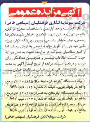 مزایده,مزایده فروش سه واحد آپارتمان مساحت 201/85-140/08-129/34متر 