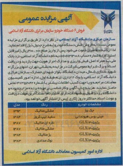 آگهی مزایده عمومی,مزایده فروش 6 دستگاه خودرو 