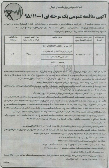آگهی مناقصه عمومی, مناقصه کابل فیبر نوری