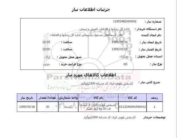 استعلام, استعلام کشمش پلویی
