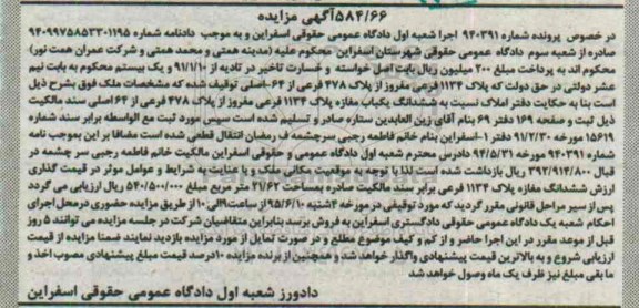 مزایده,مزایده ششدانگ یکباب مغازه در خصوص پرونده شماره 940391 اجرا 