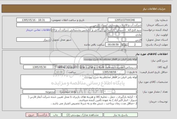 استعلام , استعلام لوله پلی اتیلن در اقطار مختلف