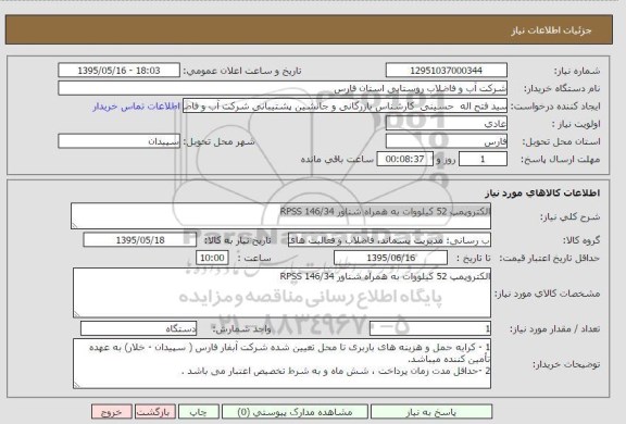 استعلام , استعلام الکتروپمپ 52 کیلووات به همراه شناور PRSS 146/34