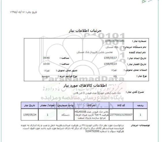 استعلام, استعلام جک ثابت (بالابر خودرو)