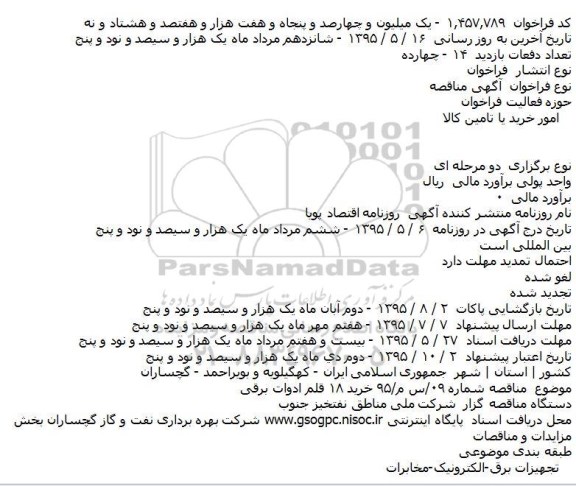 فراخوان مناقصه , فراخوان مناقصه خريد ۱۸ قلم ادوات برقی
