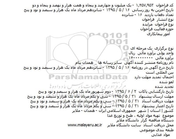 اگهی مناقصه , مناقصه تهیه مواد اولیه ، طبخ و توزیع غذا