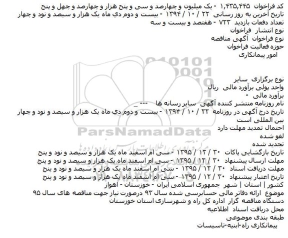 فراخوان مناقصه , فراخوان مناقصه ارائه دفاتر مالی حسابرسی شده سال ۹۳ در صورت نياز جهت مناقصه های سال ۹۵