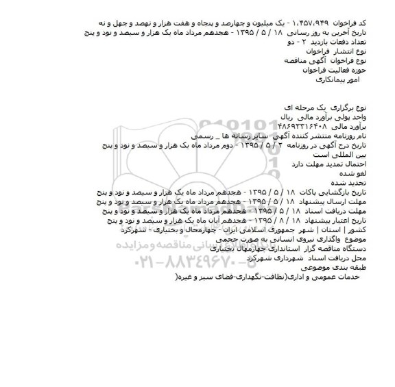 فراخوان مناقصه , فراخوان مناقصه واگذاری نیروی انسانی به صورت حجمی