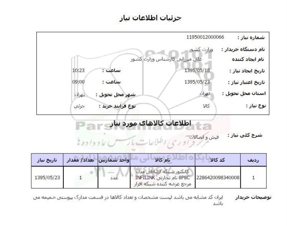 استعلام , استعلام کانکتور شبکه ارتباطی 