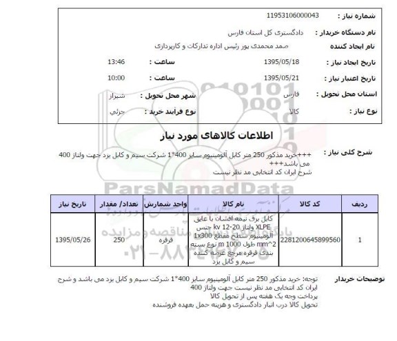 استعلام,استعلام 250 متر کابل آلومینیوم