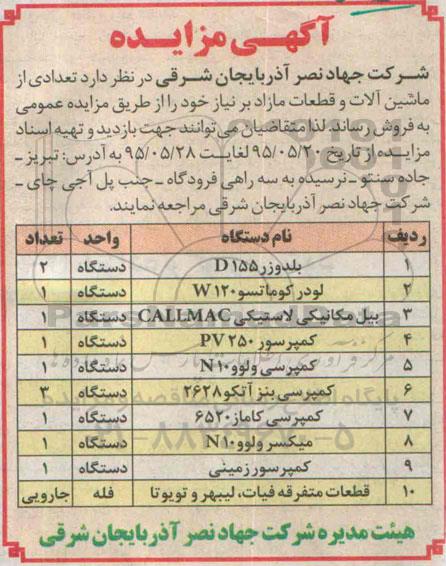 مزایده تعدادی از ماشین آلات و قطعات مازاد