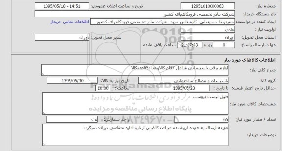 استعلام, استعلام  لوازم برقی تاسیساتی