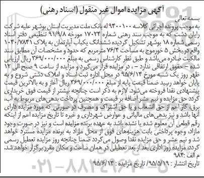 مزایده,مزایده ششدانگ اپارتمان 76.4متر