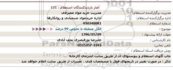 استعلام , استعلام  الکل متیلیک با خلوص 99 درصد