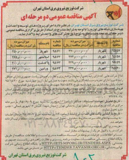 آگهی مناقصه عمومی دو مرحله ای , مناقصه اجرای پروژه های توسعه و احداث و بهینه سازی شبکه های توزیع 