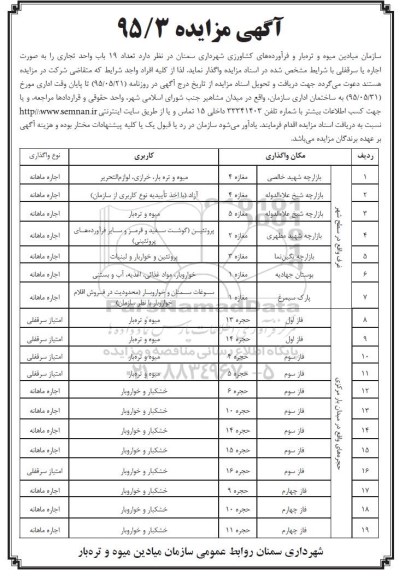 آگهی مزایده , مزایده تعداد 19 باب واحد تجاری