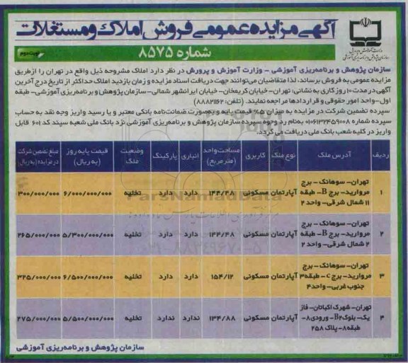 مزایده,مزایده فروش املاک در تهران کاربری مسکونی نوبت دوم