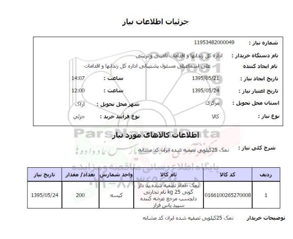 استعلام, استعلام نمک طعام