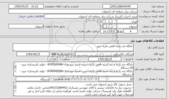 استعلام, استعلام جایگاه ضد زلزله افقی باتری نیرو 