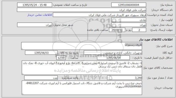 استعلام,استعلام ظروف رستوران 