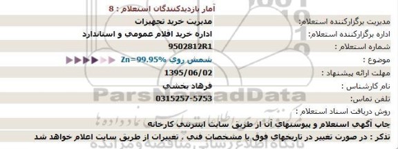 استعلام , استعلام شمش روی
