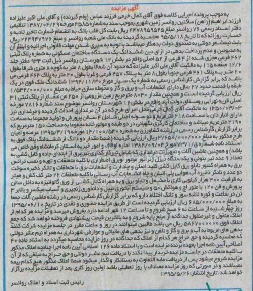 مزایده,مزایده ششدانگ ساختمان مسکونی و ماشین الات 