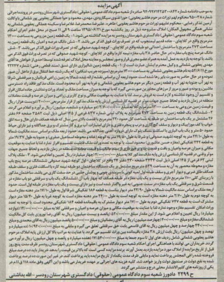 مزایده,مزایده املاک در پرونده اجرایی شماره 950038