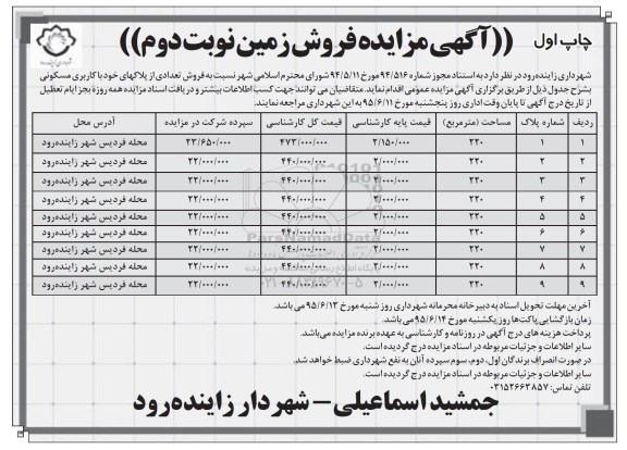 مزایده,مزایده فروش تعدادی از پلاکهای خود کاربری مسکونی