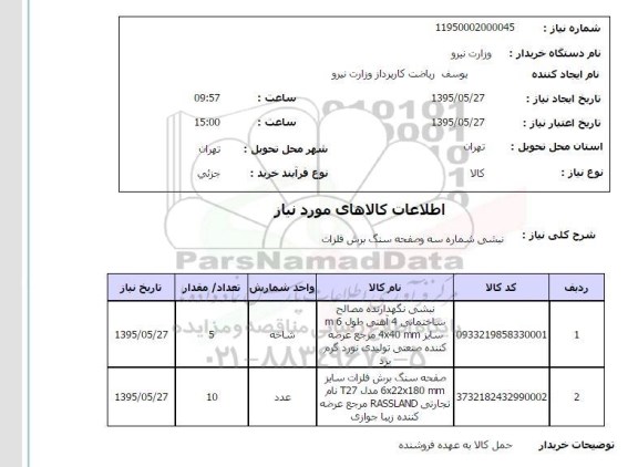 استعلام , استعلام نبشی شماره سه و صفحه سنگ برش فلزات 