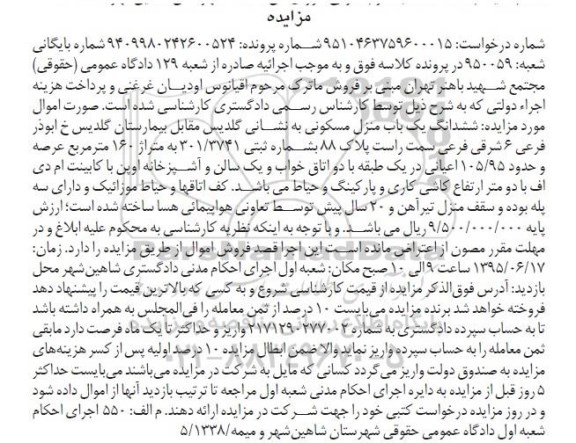 مزایده,مزایده ششدانگ منزل مسکونی 160متر عرصه