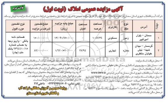 مزایده,مزایده فروش زمین و مغازه کاربری مسکونی تجاری نوبت دوم 