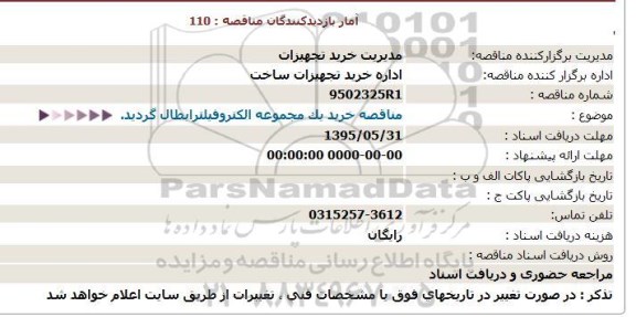 مناقصه ، ابطال مناقصه خرید یک مجموعه الكتروفیلتر