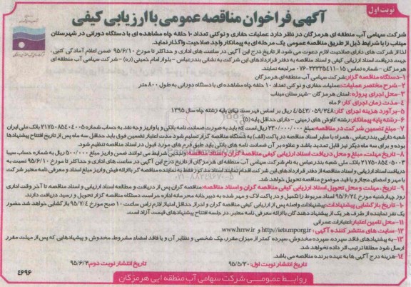 آگهی فراخوان , مناقصه عملیات حفاری و نوکنی تعداد 10حلقه چاه مشاهده ای