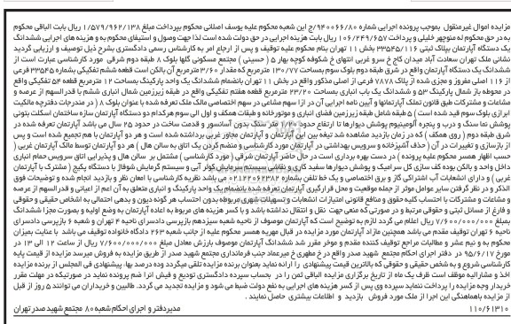 مزایده,مزایده ششدانگ اپارتمان بخش یازده تهران