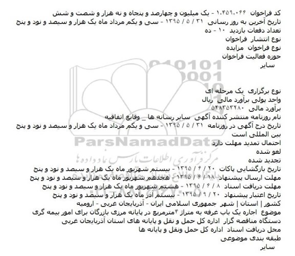 مزایده , مزایده اجاره یک باب غرفه به متراژ ۴مترمربع