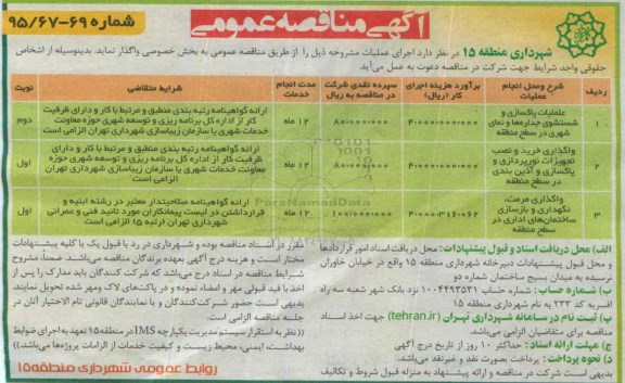 آگهی مناقصه عمومی , مناقصه عملیات پاکسازی و شستشوی جداره ها و نمای شهری در سطح منطقه...