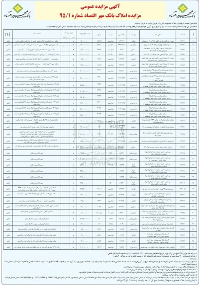 مزایده,مزایده فروش املاک بانک مهر اقتصاد شماره 95/1