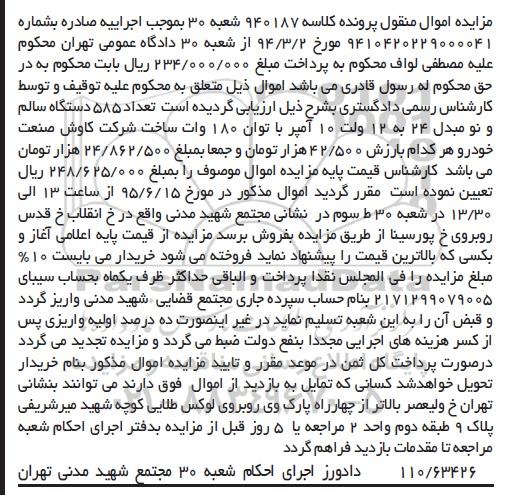 مزایده,مزایده تعداد 585 دستگاه سالم و نو مبدل