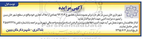 مزایده, مزایده تعدادی از املاک تجاری
