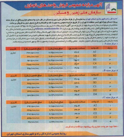 مزایده,مزایده عمومی فروش واحدهای تجاری