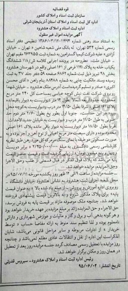 مزایده,مزایده ششدانگ یکباب خانه کلاسه ش/118
