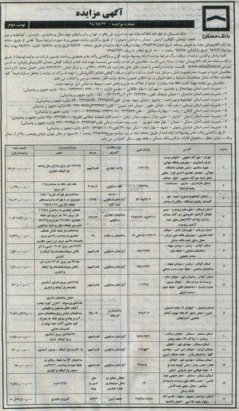 مزایده,مزایده فروش املاک مازاد شماره 48/95/42 نوبت دوم 